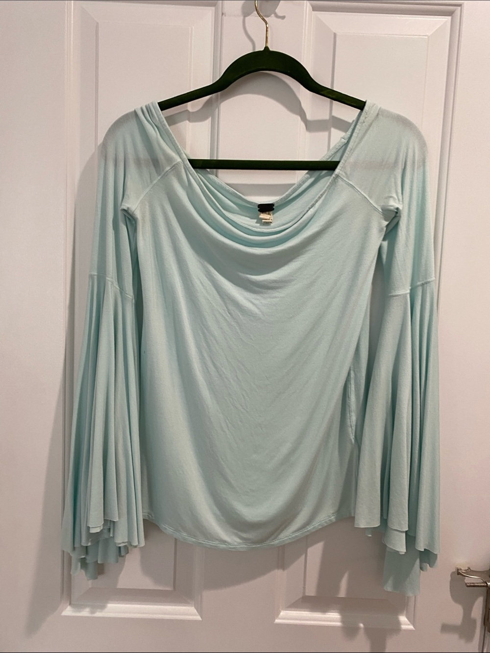 Free People Light Aqua Draped Bell Sleeve top
